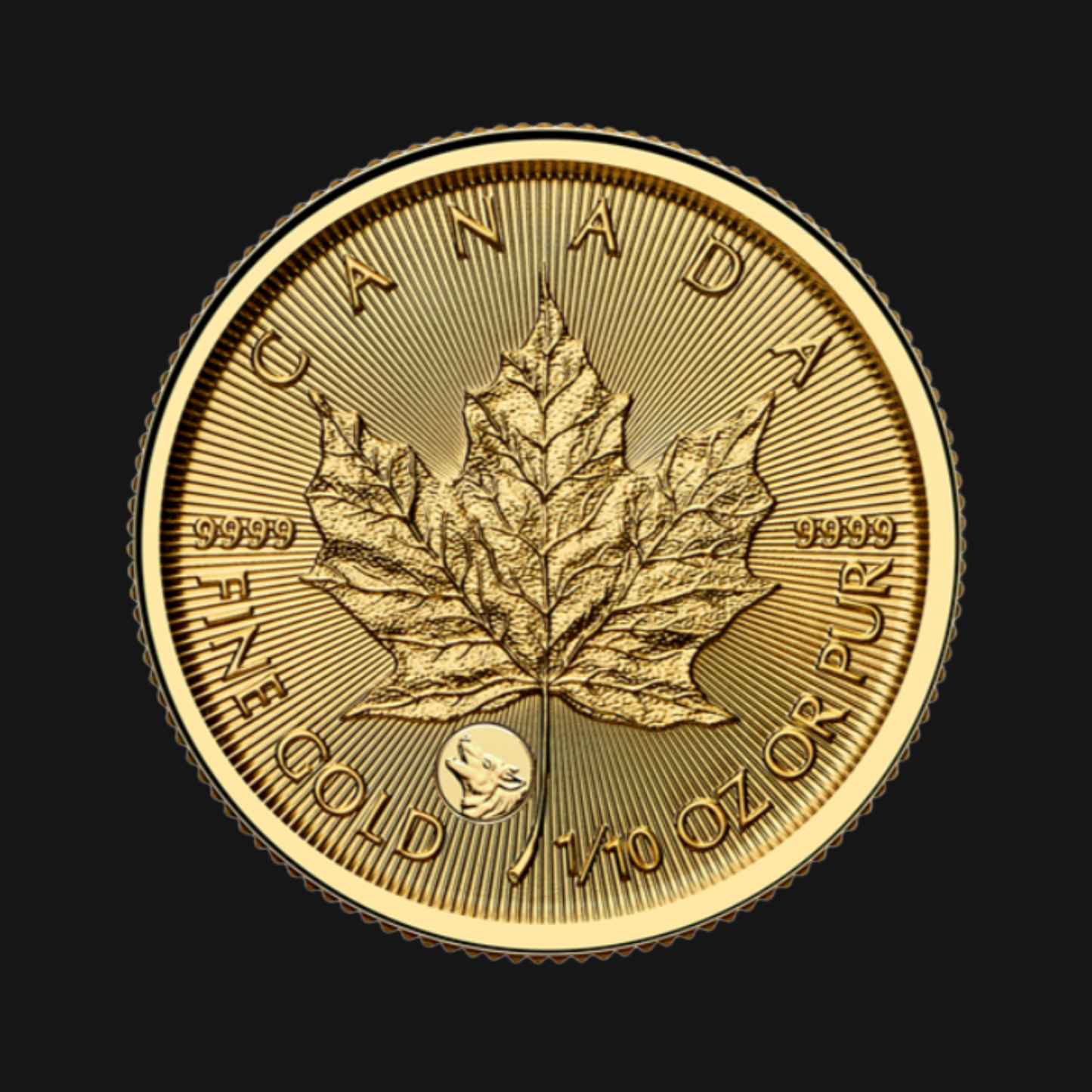 Pièce en or pur .9999 - 5$ (1/10 oz) - MRC- Précieuse Feuille d’érable - Marque privée : Loup - Produit d'investissement 2026