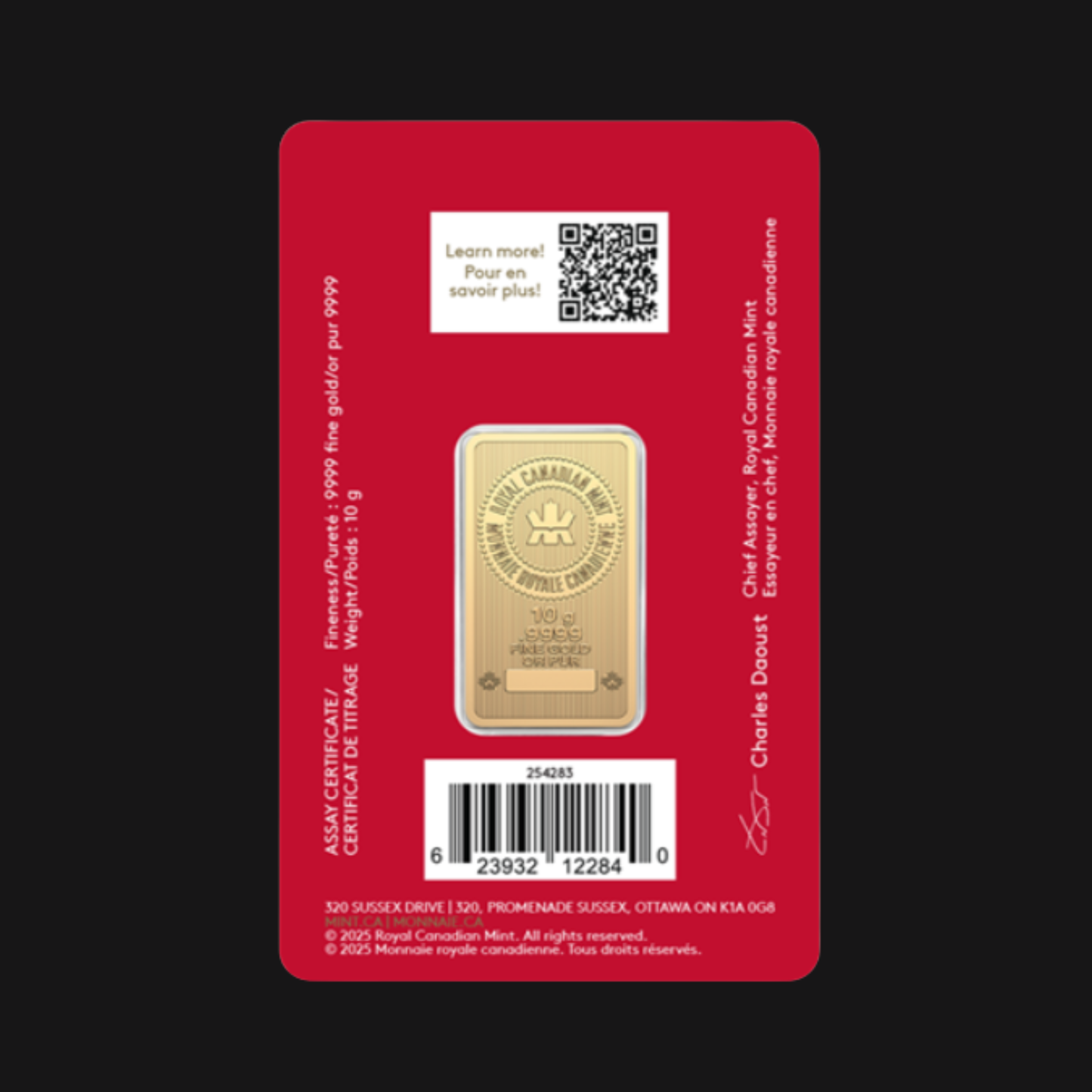 Lingot en or pur à .9999 (10 g) - MRC - Année lunaire du Cheval 2026