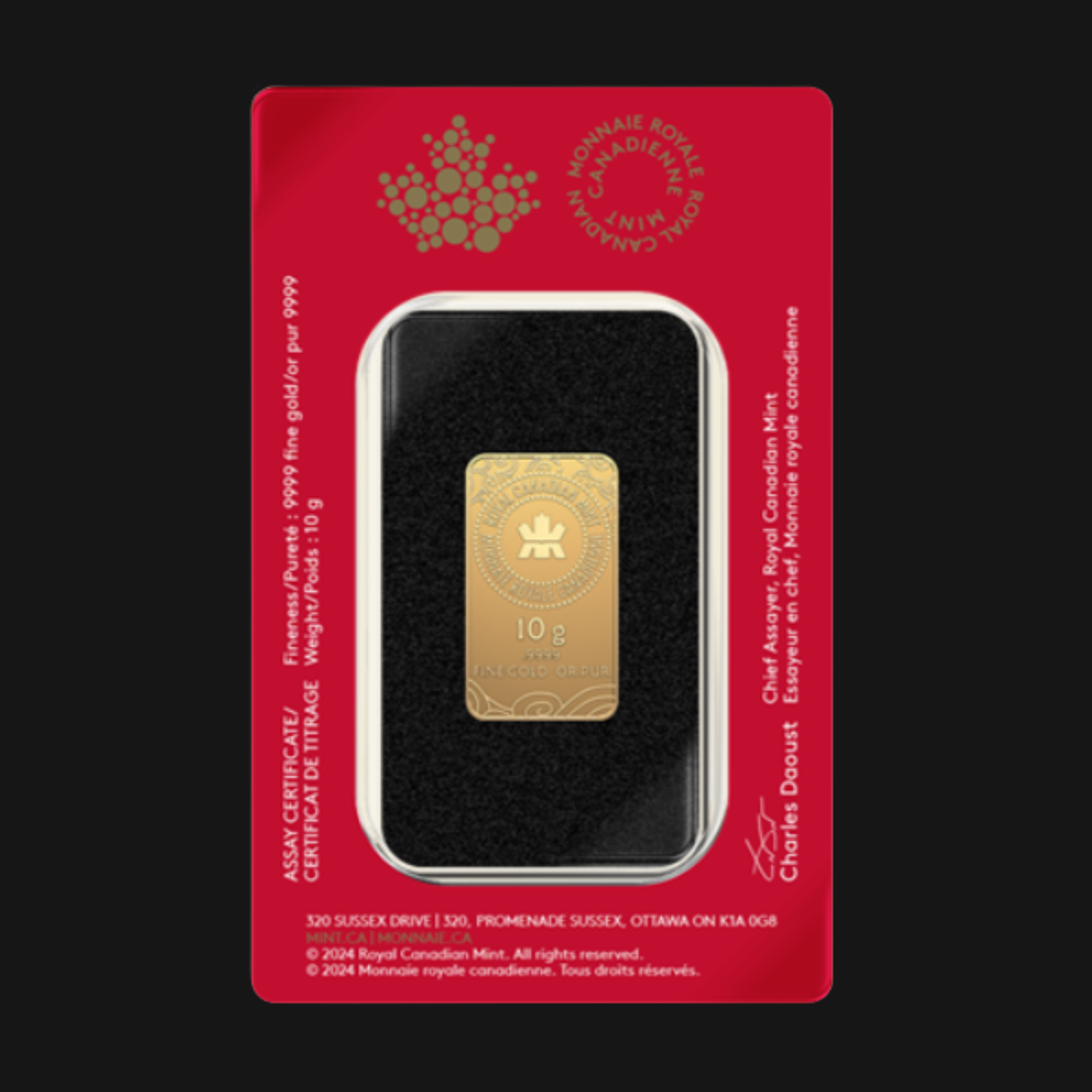 Lingot d'or pur .9999 (10 g) - MRC - Année lunaire du Serpent 2025