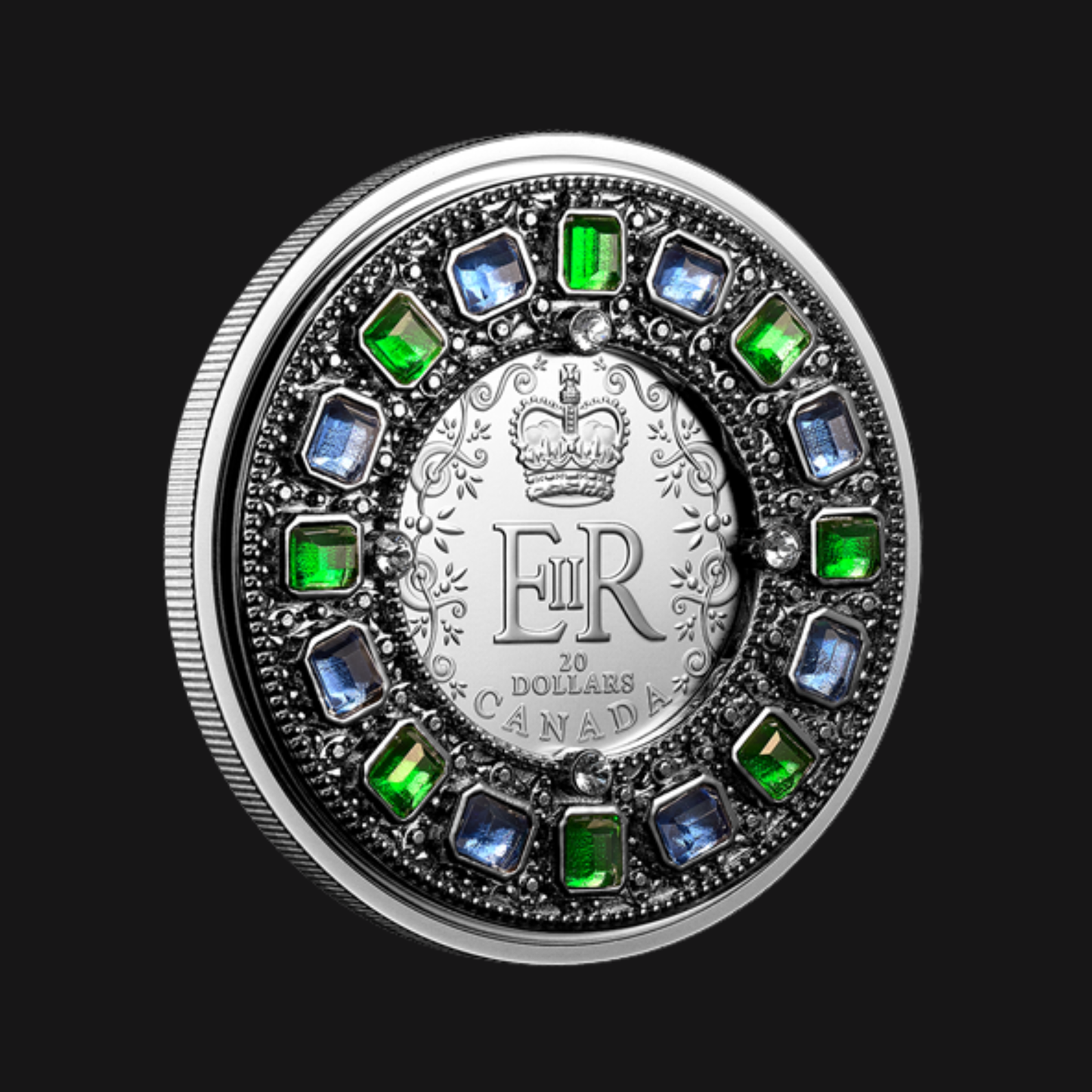 Pièce en argent pur 1 oz – Couronne impériale d’apparat – Elizabeth II – RCM – Recto – incline - droite - Groupe Conquer’or