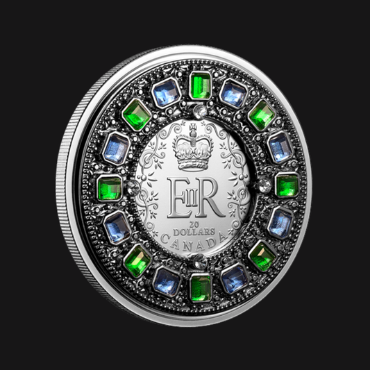 Pièce en argent pur 1 oz – Couronne impériale d’apparat – Elizabeth II – RCM – Recto – incline - droite - Groupe Conquer’or