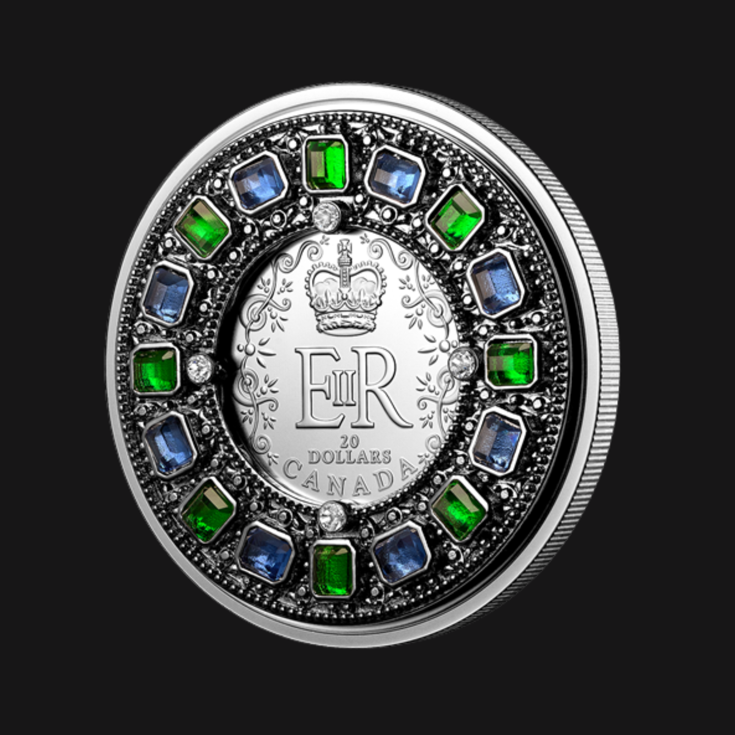 Pièce en argent pur 1 oz – Couronne impériale d’apparat – Elizabeth II – RCM – Recto – incline - gauche - Groupe Conquer’or