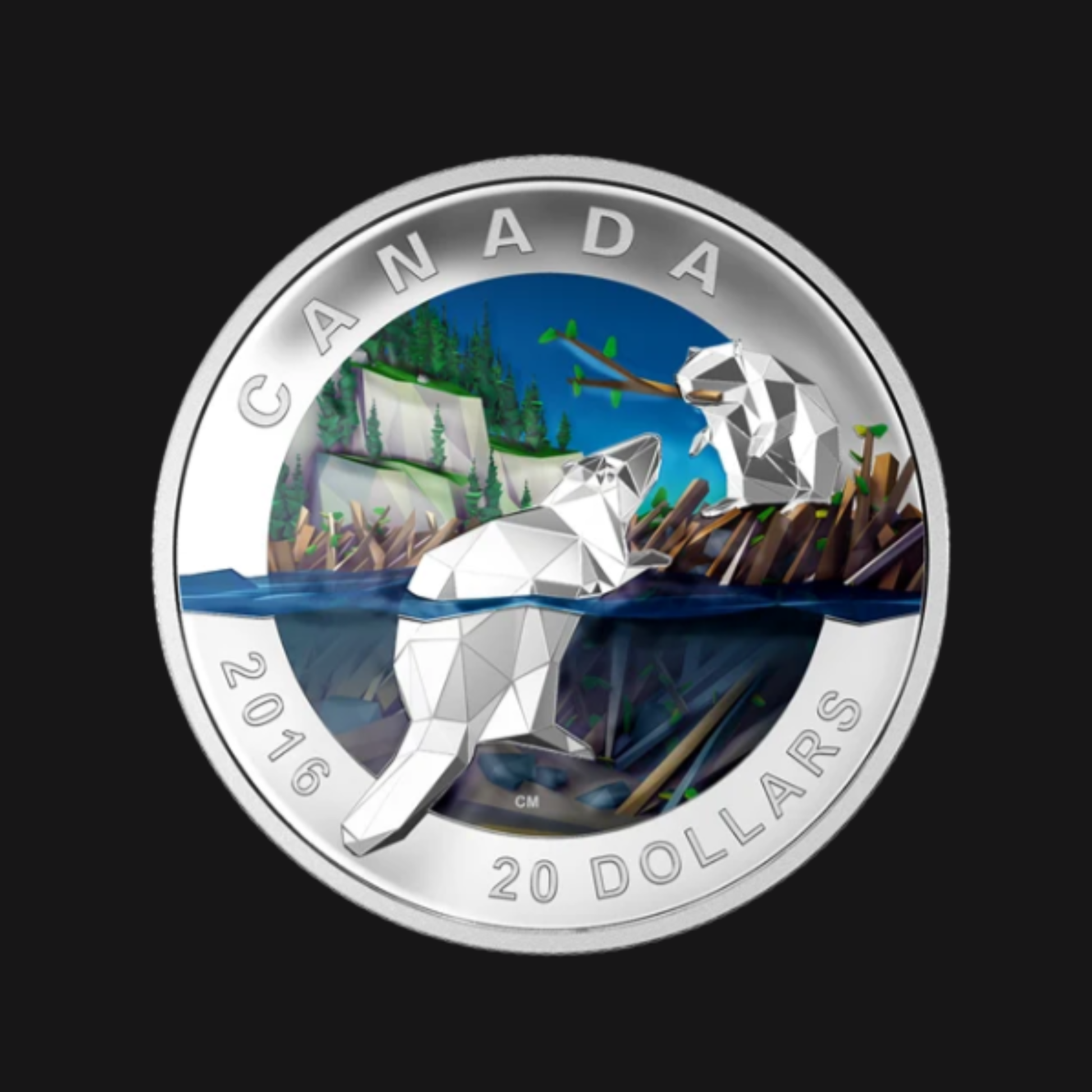 Pièce 1 oz argent pur – Géométrie dans l'art : Le castor (2016) – RCM – Recto – Groupe Conquer'or