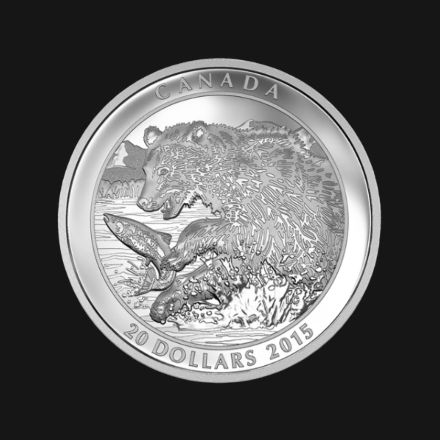 Pièce 1 oz argent pur – Grizzli – La prise – RCM – Recto – Groupe Conquer'or