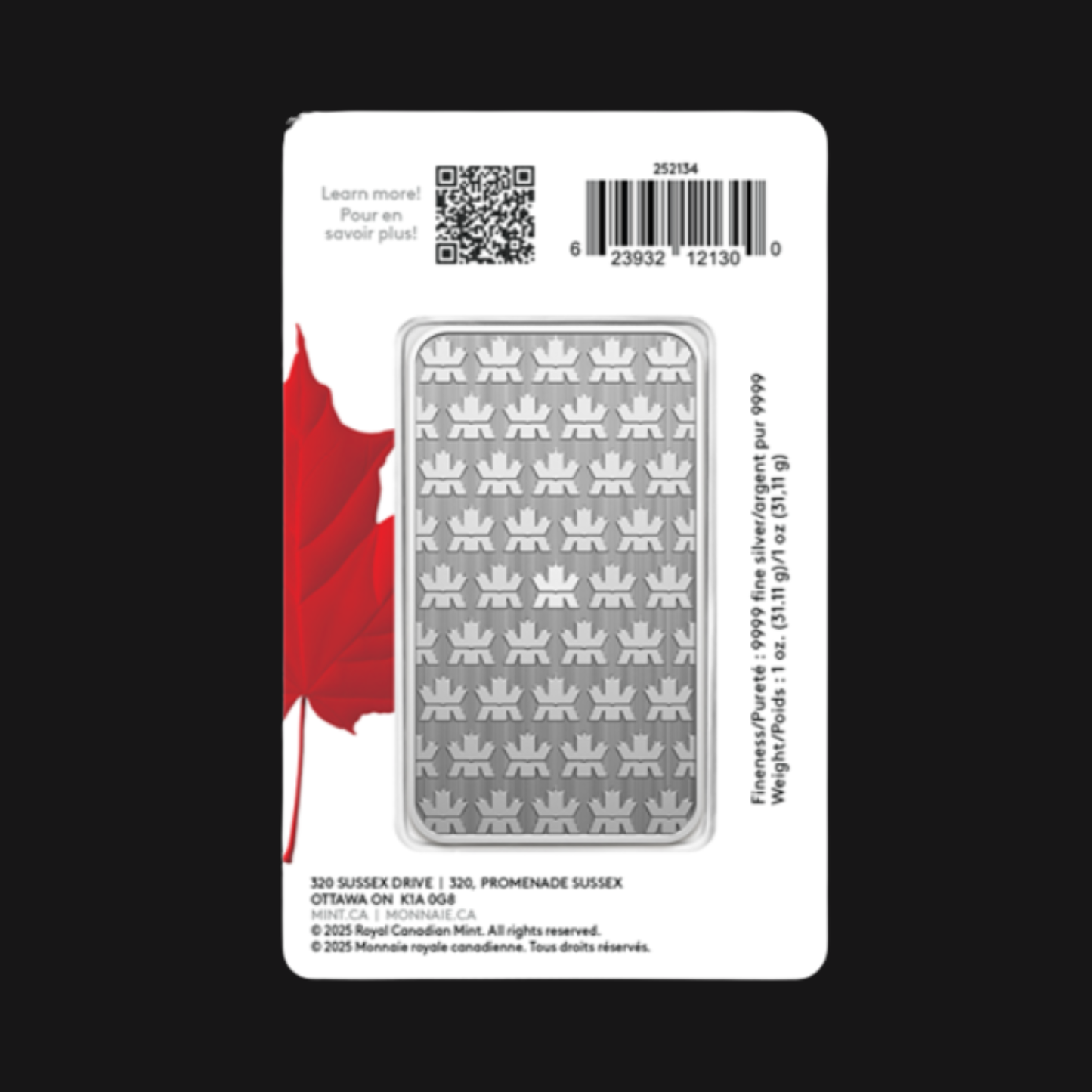 Lingot argent pur .9999 (1 oz) - MRC – Emballage Fièrement canadien 2025