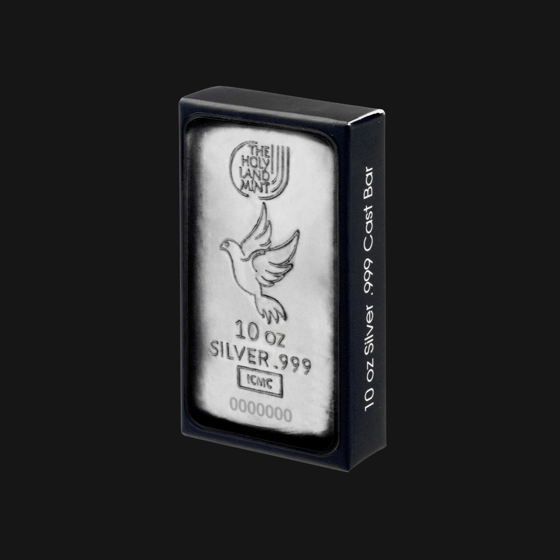 10oz-silver-cast-bar-dove-of-peace-holy-land-mint-999-emballage-groupe-conqueror