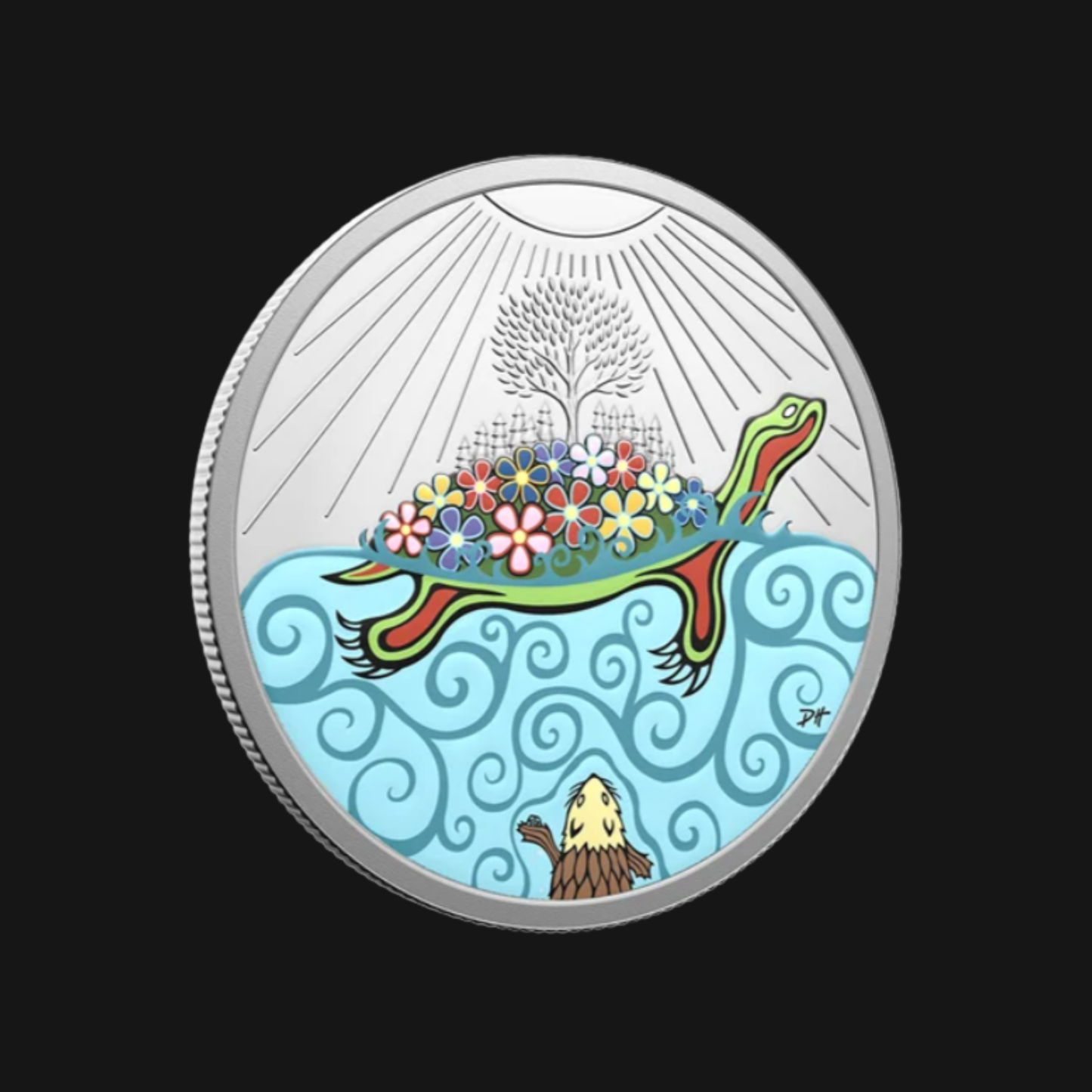 Pièce 1 oz argent pur – Île de la Tortue (2026) – Monnaie royale canadienne – Recto incliné – Groupe Conquer'or