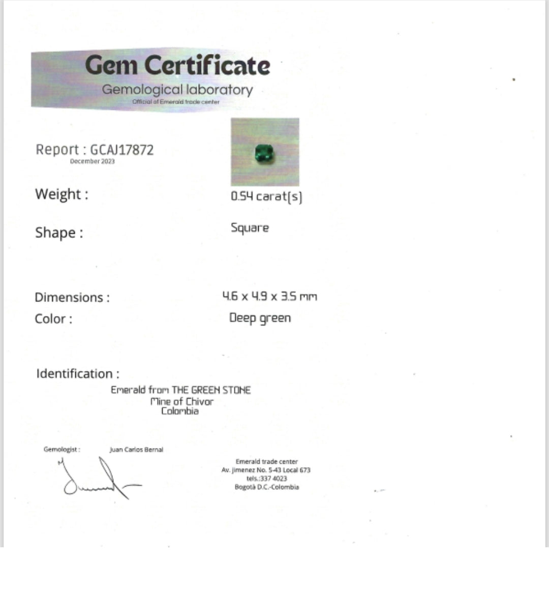 Émeraude Naturelle (0,54 ct) – Certifiée Mine de Chivor (Colombie)